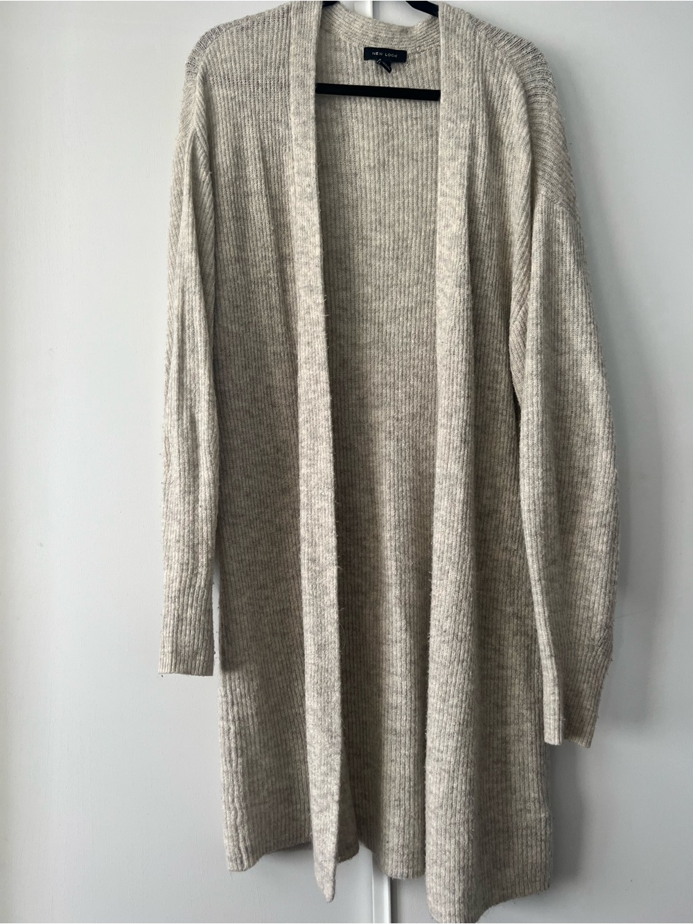 New Look Open-Front Ribbed Gray/Cream Cardigan